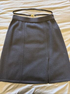 St. John Black Knit Pencil Skirt with Slim Waist Belt